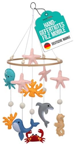 wortek Mobile Baby Mobile Babybett Mobile Wickeltisch - mit Ozean Tiere aus Filz - Baby Mobile für Bett Baby Windspiel zum Aufhängen - Babymobile Bettglocke Babyzimmer Deko Junge und Mädchen