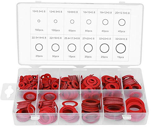 TICFOX 600 Pièces Rondelles en Fibre Assortiment, Ensemble de Papier En Acier Rouge, Joint De Rondelle En Fiber Vulcanisée avec Boîte de Rangement pour Appareils Électroménagers Et Électroniques