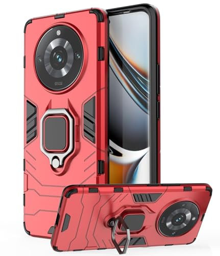 DERHAN Funda para Realme 11 Pro 5G / Realme 11 Pro+ 5G, Fundas Protectora con Cristal Templado, Realme 11 Pro Plus 5G Carcasa Antigolpes con Soporte Anillo - Rojo