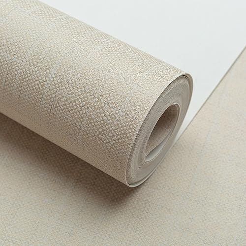 Papel pintado de lino sintético no autoadhesivo de 0,53 x 9,5 m, color gris, fondo de TV, para sala de estar, dormitorio, oficina (color beige claro)