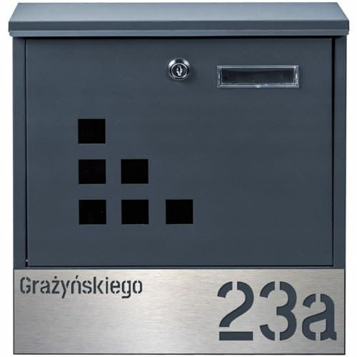 Briefkasten MTEC Square Mailbox – Gravur | Stilvoller Briefkasten aus anthrazit pulverbeschichtetem Edelstahl mit Platz für Zeitungen | Witterungsbeständig | Gute Qualität