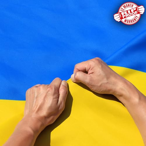 Anley Reißfeste, doppelseitige, dreilagige Ukraine-Flagge, 90 x 150 cm, Leintuchkopf in lebendigen Farben und knitterfrei, die stärkste und langlebigste ukrainische Nationalflagge, 90 x 150 cm