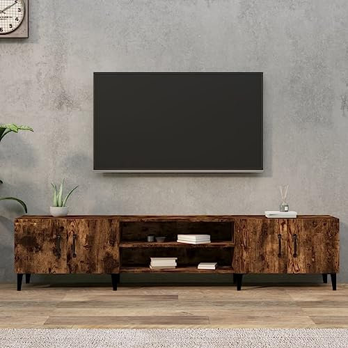 Homvdxl 180cm Wide TV Stand Unit, TV Cabinet for up to 70 Inch TV, TV Table with 4 Doors and Metal Legs, 180x31.5x40 cm, for Living Room, Bedroom, Oak