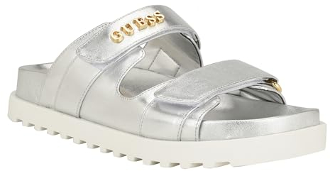 GUESS Damen Fabulon Flache Sandale, Silver 040, 37.5 EU