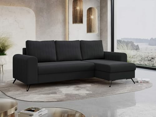 MKS MEBLE Ecksofa - L-Form Sofa mit Schlaffunktion - Wohnlandschaft L Form, Ecksofa mit Schlaffunktion und Bettkasten, Schlafsofa mit Bettkasten, Couch mit Schlaffunktion - Dunkelgrau Axel