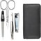 Maniküre Set 4 teilig Reise Etui - Nagelschere, Nagelknipser, Nagelfeile und Pinzette - Etui aus echtem Nappa-Lammleder - Maniküre und Pediküre (Schwarz)