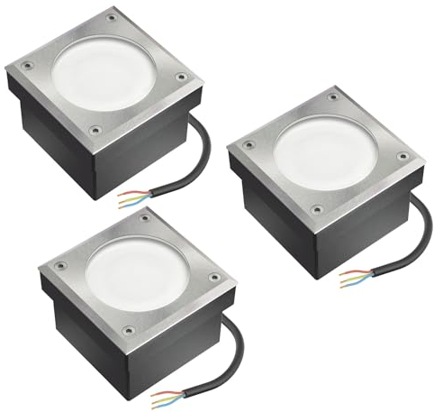 ledscom.de 3x GX53 Pflasterstein Bodeneinbauleuchte NEOLUM für außen, IP67, eckig, 10 x10cm, inkl. Lampengreifer