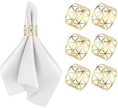 6 pezzi anelli di tovagliolo d'oro, anelli di metallo tovagliolo pulsante fiore, vintage anelli di tovagliolo cavo per la decorazione della tavola di nozze cena anniversario(Oro)