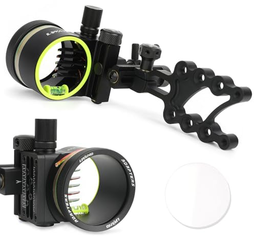 SHARROW Bogenschießen Bogenvisier für Compoundbogen 5 Pin Compound Bogen Visier Micro Einstellbar Aluminium Jagdvisier mit 4X 6X 8X Linse Verfügbares (Kurzer Stange, Visier mit 8X Linse)