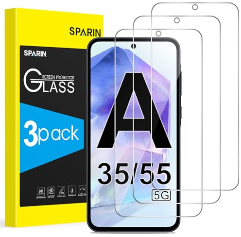 SPARIN 3 Pièces Verre Trempé Pour Samsung Galaxy A55 5G / A35 5G, Protection écran, Ultra Résistant Vitre Protecteur, Clarté HD, sans Bulles, Anti-Rayures