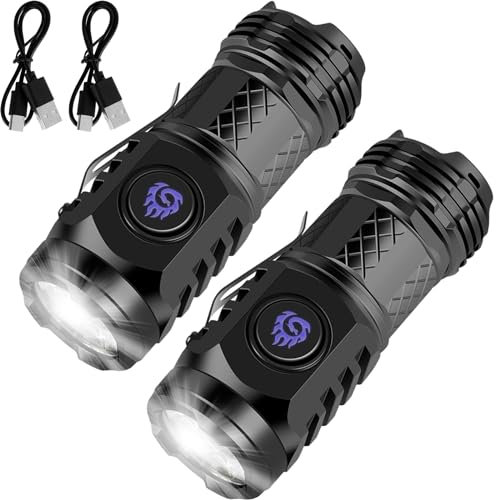 2Pcs Three-Eyed Monster Mini Flashlight, German Three-Eyed Monster Mini Flash Super Power Flashlight, Pocket Flashlight with Clip, Mini Torch LED Flashlight, Portable Mini Pocket Torch (Black)