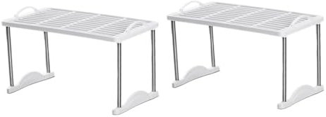 PRETYZOOM 2pcs Shelf Plastic Shelving Storage Shelves Plastic Cupboard Shelves Metal Storage Rack Shelves for Kitchen Cabinets Ladder Shelves Metal Tray Pp White Set Double Layer