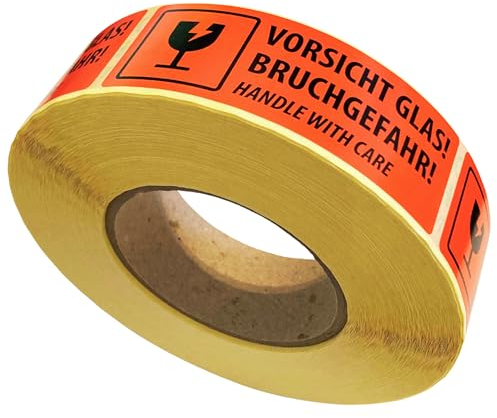Vorsicht Zerbrechlich Aufkleber (36x100mm, 1000 Etiketten) - Achtung Glas Paketaufkleber - Bruchgefahr Sticker für Umzug und Gläser - Handle With Care Warnaufkleber - Fragile Stickers Umzugskartons