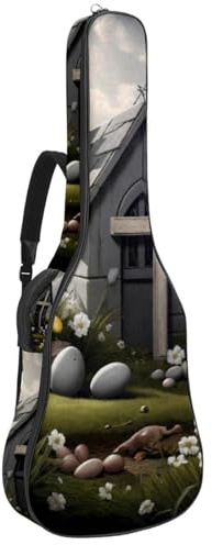 Universal Gitarrentasche für 40/41/42 Zoll Akustikgitarre, wasserdichte Gigbag mit mehreren Taschen und Schutzschicht, Graues Osterkreuzhaus, mehrfarbig, 42.9x16.9x4.7 in, Gitarrentasche