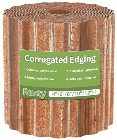 SOCONT Corrugated Metal Garden Edging, 6×10Ft Durable Landscape Border for Garden, Lawn, Flower Beds and Paver Edging (Rusty)