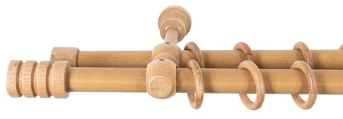 SN Deco Gardinenstange Pisa, Holz, Ø 28mm, 2-Lauf, Komplettset mit Ringen, Farbe Eiche 240cm (4x120cm)