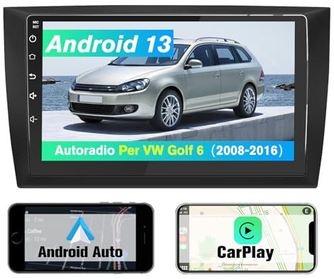AWESAFE Autoradio (6G+128GB) per Golf 6 (2008-2016) con CarPlay e Android Auto 9 Pollici Radio Android 13 Stereo con cornice esterna, Funzione con Command di volante Navigatore DSP Bluetooth USB WIFI