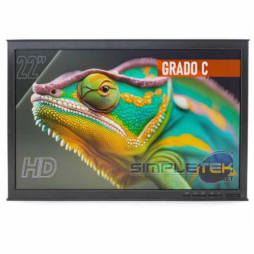 SIMPLETEK - Monitor LCD 16:9 22 Widescreen HD Attacco VESA 100x100 | Display VGA DVI | Senza Supporto da Scrivania | Cavi VGA e Alimentazione inclusi (Ricondizionato)