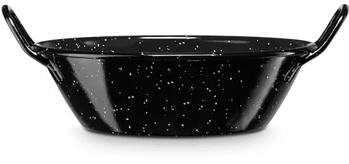 briebe Paellera Esmaltada Honda Inducción 36 cm, Acero Esmaltado, Cazuela 7 L, Apta para Vitrocerámica, Fuego, Gas, Horno, Levante Negro Jaspeado