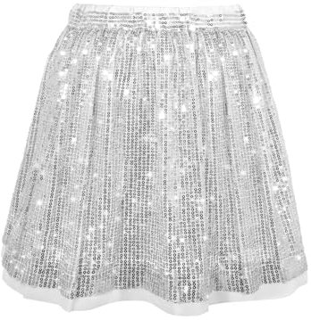 Pailletten Rock Mädchen Glitzer Rock Kinder A-Linie Glitzerrock Disco Outfit für Festlich Party 12–14 Jahres Silber