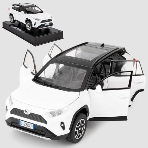 iMTFZCT Compatible 1:32 Diecasting Alloy Toyota RAV4 Model, Pull Back Toy Car with Sound and Light, Open Door Kids Gift (White)