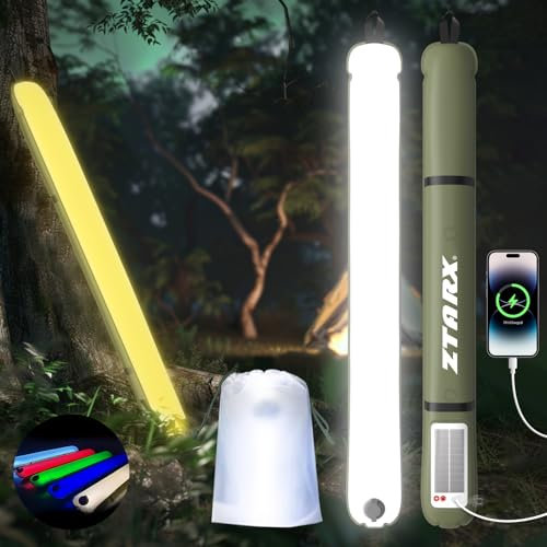 ZTARX x SELORSS Solar aufblasbare Campinglicht 33.86IN/86CM faltbare Outask Teleskoplampe mit Doppellichtstreifen, tragbare Outdoor 4000mAh RGB LED-Licht IP66 Wasserdicht für Camping, Reisen, Festival