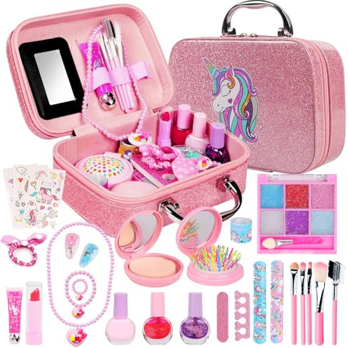 Malette Maquillage Lavable pour Enfant - Coffret Makeup Set pour Filles - Cadeau de Noël Anniversaire pour Princesse 3 4 5 6 7+ Ans