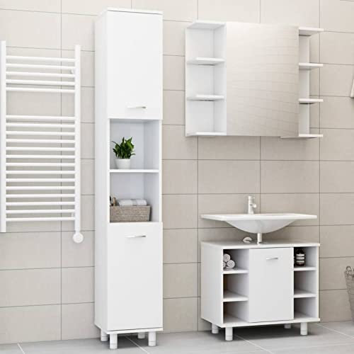 JUDYY 3-TLG. Badmöbel-Set, Badezimmer Möbel, Waschtisch Set, Bad Waschbeckenunterschrank, Weiß Spanplatte