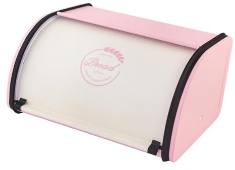 HGZLQKD Metal Bread Bin Bread Storage Bread Holder Multipurpose Organizer Kitchen Storage Container with Lid for Home Decoration, White Pink S