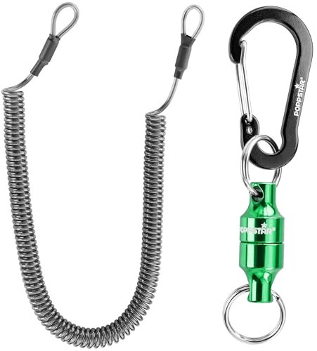 POPPSTAR Magnetische Release Clips mit Karabiner, Haftkraft 6 kg, Spiralschnur, Fliegenfischen Magnet, Grün