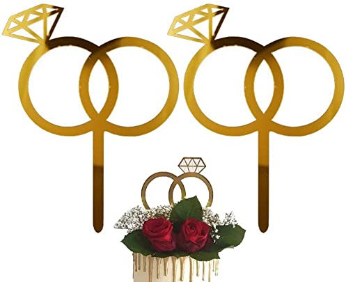 Baokuan Goldringe Hochzeitstorte Topper Acryl Kuchendekoration 2 Stück Gold Hochzeit, Verlobung, Geburtstag Gelb