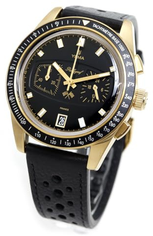 YEMA Rallygraf Herrenuhr mit Datumsanzeige, aus Edelstahl, mechanisch, Quarz, Schwarz