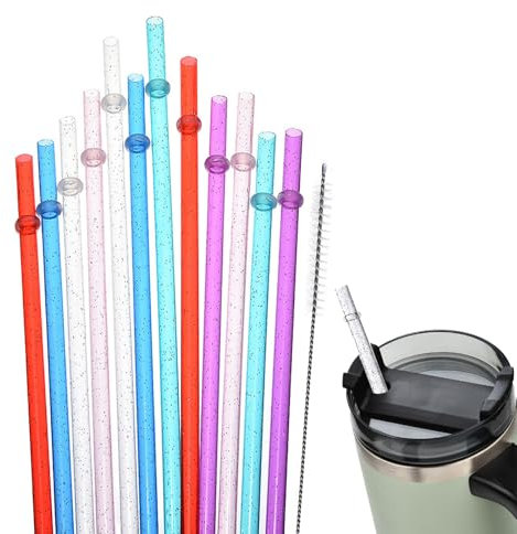 Lot de 12 pailles en plastique compatibles avec Stanley Cup Stitch, réutilisables, avec brosses de nettoyage pour thé à bulles, jus, café