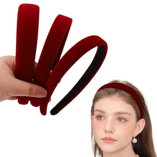 ZEPIQOR Lot de 3 serre tete femme, bandeaux en velours pour femme - Solides et simples - Pour fille - Larges, moyens et fins - Accessoires de cheveux tendance pour femmes et filles (vin rouge)