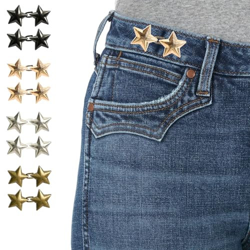 Boutons Cintrant La Taille, Bouton Jean Clipsable, Pince Pour Pantalon Trop Large, Bouton Jean Clipsable, Serre-Taille Pour Jeans, Boucle De Taille éToile à Cinq Branches, 8 Paires, 16 Au Total