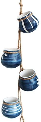Hanging Planters, 4pcs/set Bright Pastel Ceramic Hanging Flower Pots Set for Garden Home Wall Decoration(Pattern Random)