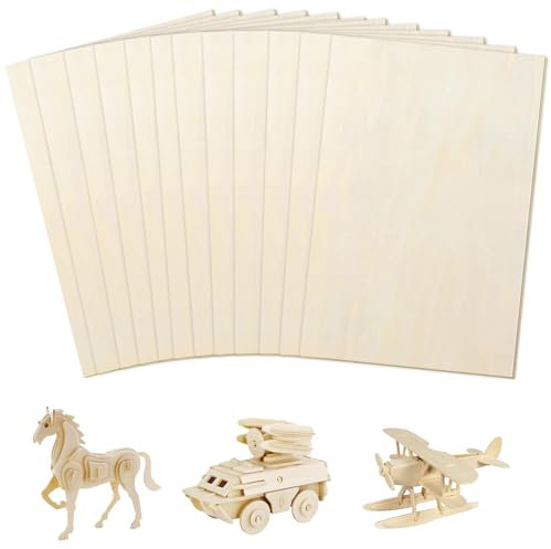 saerryor 12 Pcs Plywood, 300x 200x 2mm Plywood Sheets, Craft Wood Board, Unfinished Blank Plywood Sheet, Plywood Sheets for DIY Crafts Projects, Woodcraft Model, Painting and Engraving