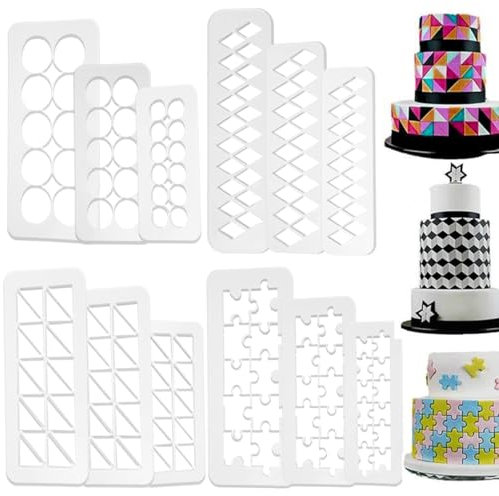 12 Pcs Cake Fondant Cutter Puzzle Fondant Cutters, Triangles Cookie Cutter - 4 Size Geometric Biscuit Cutters Cookie Cutter Cake Border Decorating Tool, Creative Cake Decorating