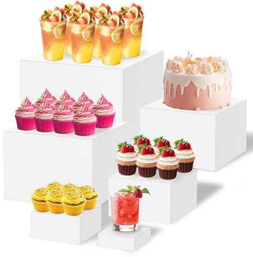 MENIBBLER 6 Pcs Buffet Risers, 6 Different Sizes (3in+4in+5in+6in+7in+8in) Acrylic Food Display Riser Boxes, Reusable Food Stands Dessert Table Display Set for Catering Dessert Jewelry Collectibles
