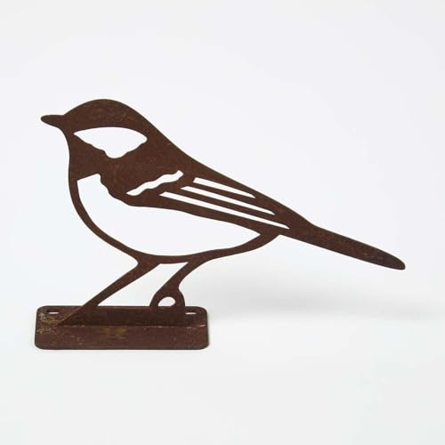 HOMESCAPES Garden Fence Topper, Metal Great Tit Bird Fence Topper, Rustic Garden Decor, Durable 100% Mild Steel Silhouette, Weatherproof