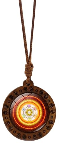 amangul Holz Sri Yantra Amulett Halskette Hexagramm Heilig Geometrische Muster Anhänger Schlüsselbeinkette Handgefertigter Spiritueller Schmuck