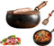 Casserole en fer forgé à la main,Poêle en fer non revêtue, récipient de cuisson polyvalent pour mijoter et frire à haute température (Couvercle en bois, 28CM)