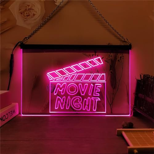 Zayeksole Panneau Néon Movie Night, Panneau Lumineux LED À Intensité Variable Alimenté par USB pour Décoration Murale De Salle De Cinéma Maison De Fête d'anniversaire,Rose,30x20cm