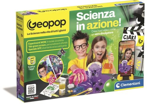 Clementoni x Geopop- Scienza in Azione, Crea Video come un Vero Divulgatore, Gioco Scientifico Bambini 8+ Anni, Gioco di Società Tema Scientifico, 2-6 Giocatori, Made in Italy, Lingua Italiana, 19445