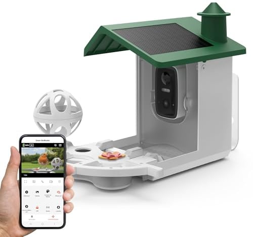 Vogelfutterhaus mit Kamera, Solar-Vogelfutterstation, WLAN 1080p | 1080p | Solar 5 V/1,5 W + 4400 mAh | PIR-Meldung | IP65 | 2 l Futter | Nachtsicht | microSD 4–128 GB