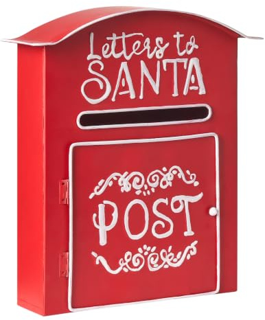 Beliani Cassetta Postale Lettere a Babbo Natale per Interni all'aperto con Motivo Natalizio Rosso