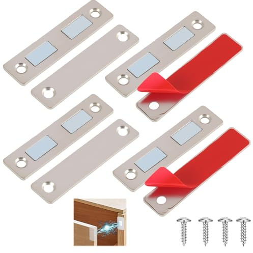 4 Stück Magnete für Schranktüren, Ultra Dünne Magnetverschlüsse für Schranktüren, Starke Türschließer mit Doppelmagnetsystem, Für Schränke, Schubladen und Möbel, Einfache Installation