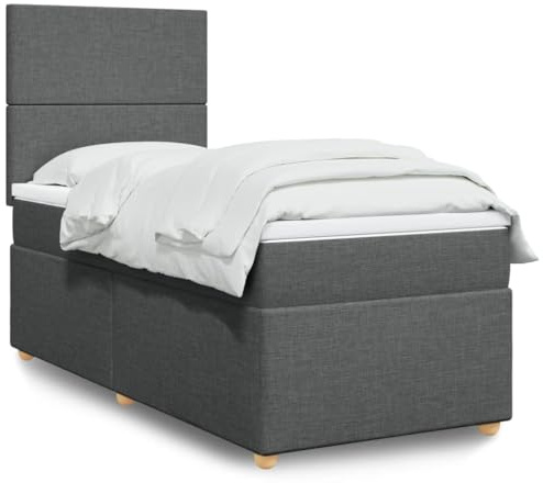 JHQHSM Boxspringbett mit Matratze Dunkelgrau 100x200 cm Stoff Taschenfederkern Höhenverstellbares Kopfteil Komfortable Auflage Lattenrost für optimale Unterstützung