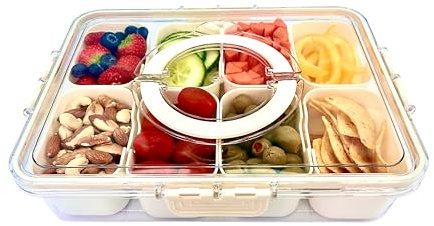 Premium Quality Portable Plastic 8 Compartment Clear Snack Box Container Box Divided Serving Tray With Lid & Handle Perfect Sace Saver