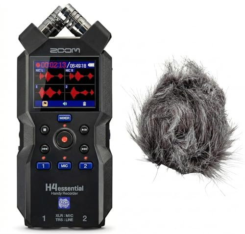 Enregistreur portable Zoom H4essential à 4 pistes avec bundle 32-Bit Float et pare-vent WSH-4E à poils (H4essential + pare-vent)